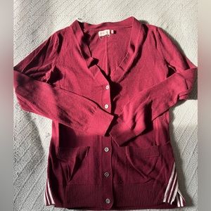 Red Cardigan With White Stripe